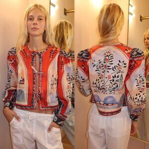 NWT Hunter Bell Katie Coastal Village Print Balloon Sleeves Top Red Size: Medium